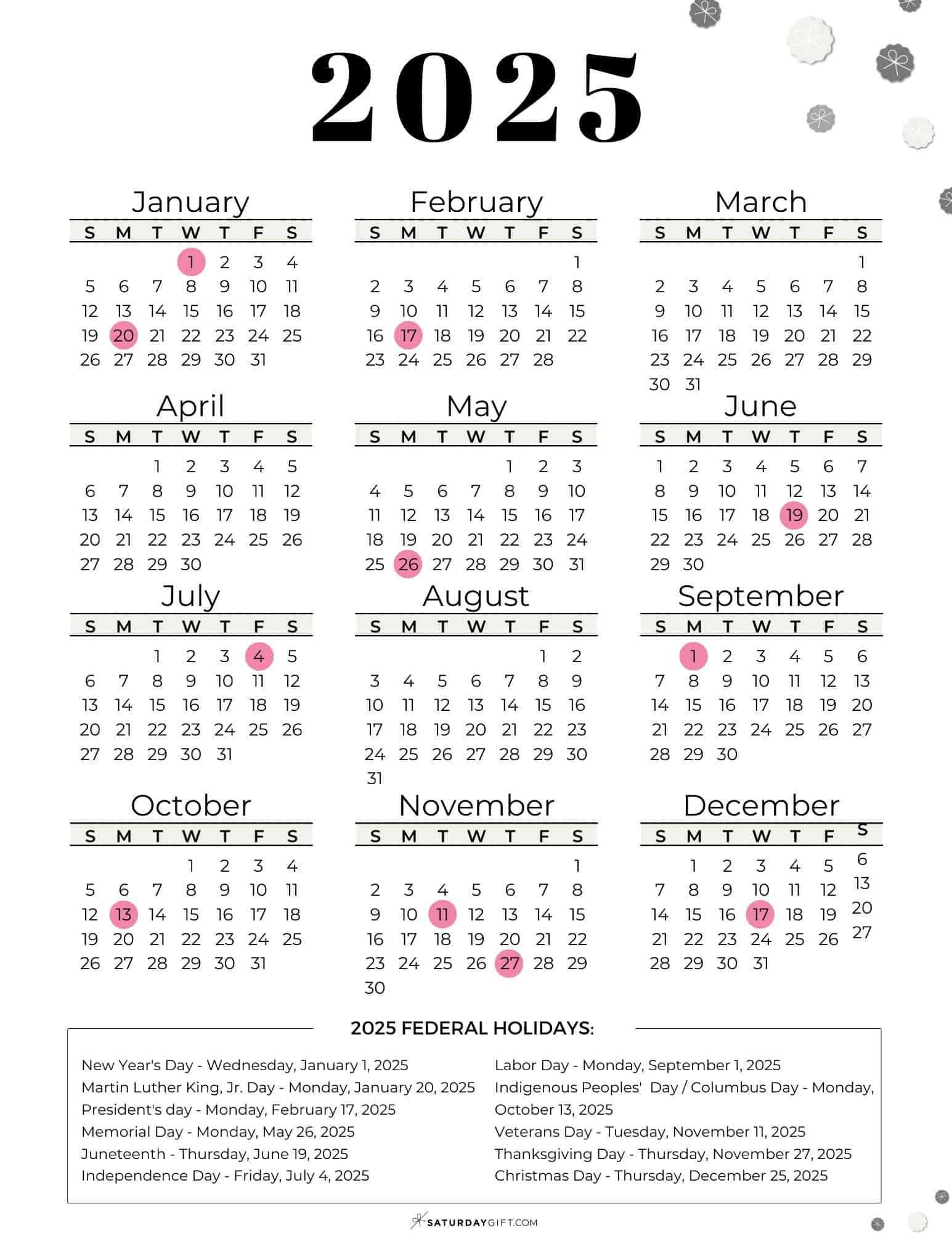 List Of Federal Holidays 2025 In The U.s. | Saturdaygift pertaining to September 2025 Calendar with Federal Holidays