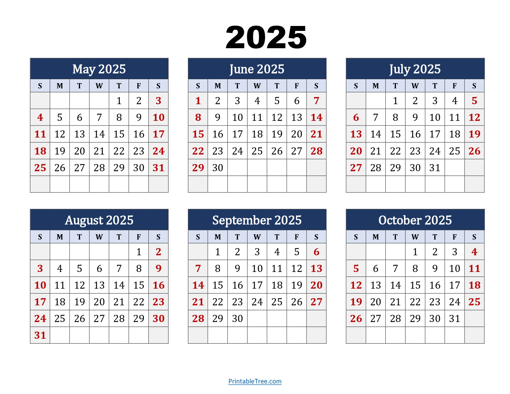 May To October 2025 Calendar Printable Pdf | Six Months Calendar with regard to May to September 2025 Calendar