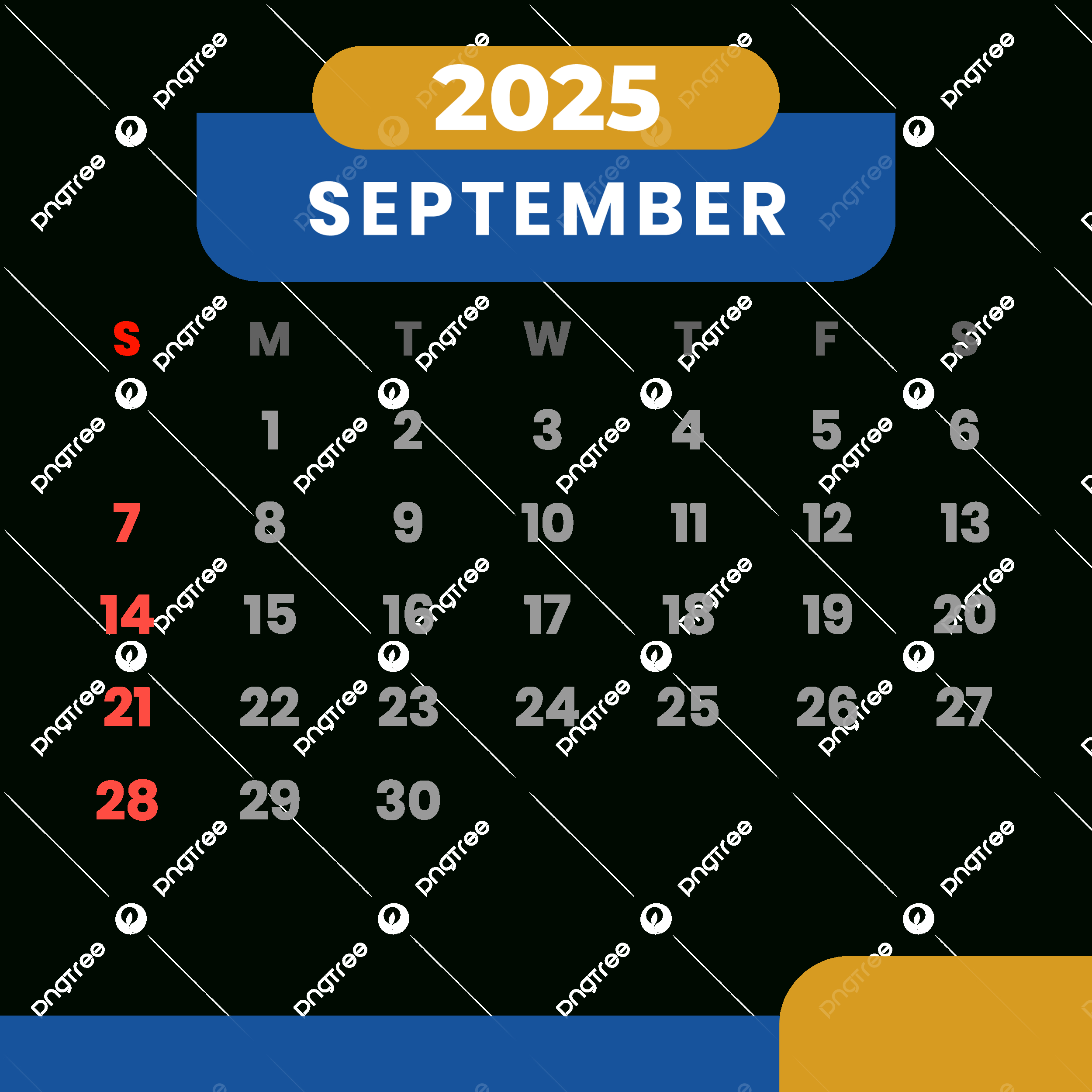 Monthly Calendar September 2025 Clipart Blue And Yellow Vector in September 2025 Calendar Blue