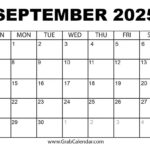 Printable September 2025 Calendar In Grab Calendar September 2025