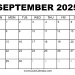 Printable September 2025 Calendar Regarding September Monthly Calendar 2025