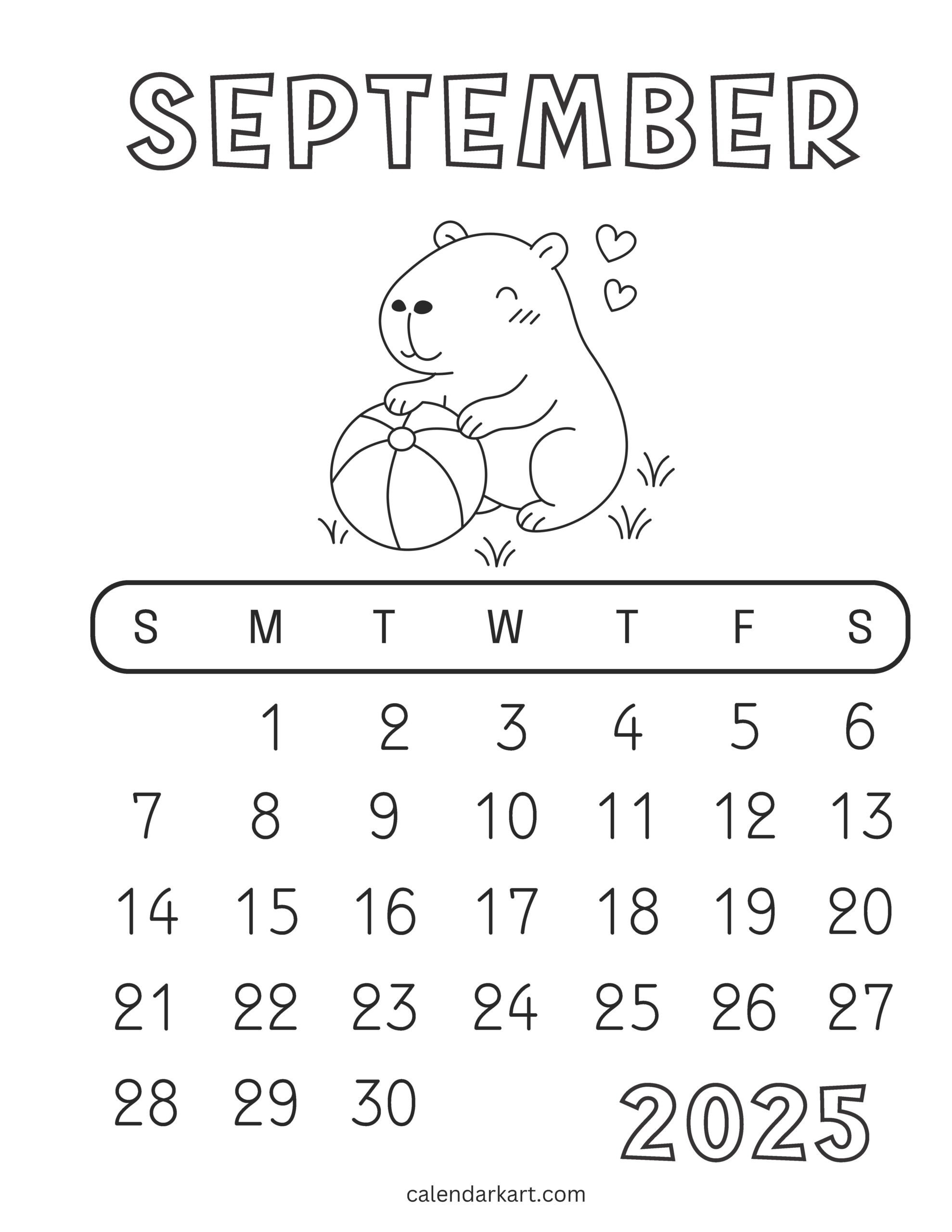 Printable September 2025 Calendar With Holidays | Calendarkart for September 2025 Calendar Coloring