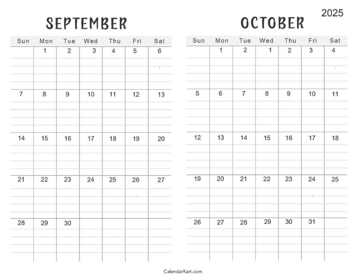 Printable Calendar September and October 2025