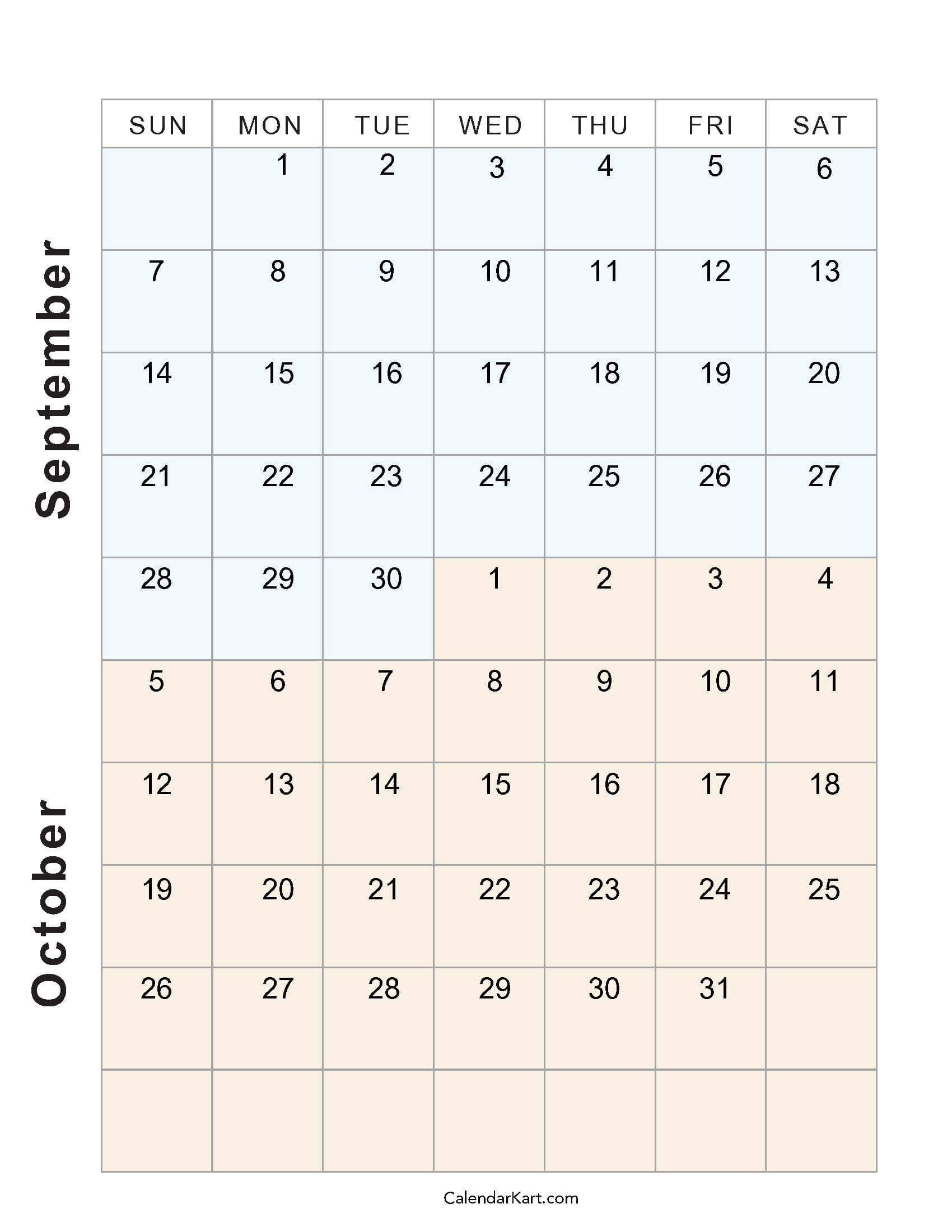 Printable September October 2025 Calendar | Calendarkart in September October 2025 Calendar