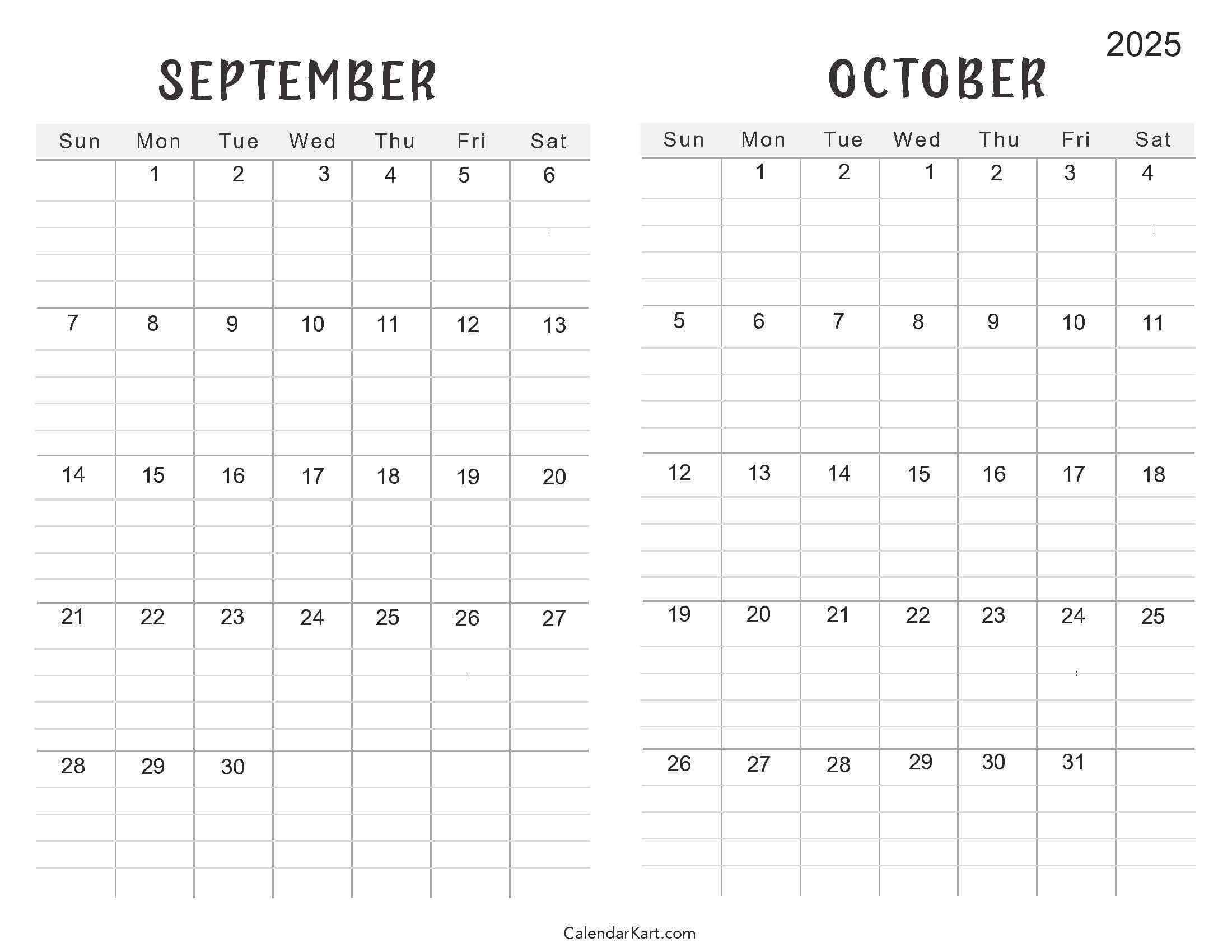 Printable September October 2025 Calendar | Calendarkart inside September and October 2025 Calendar