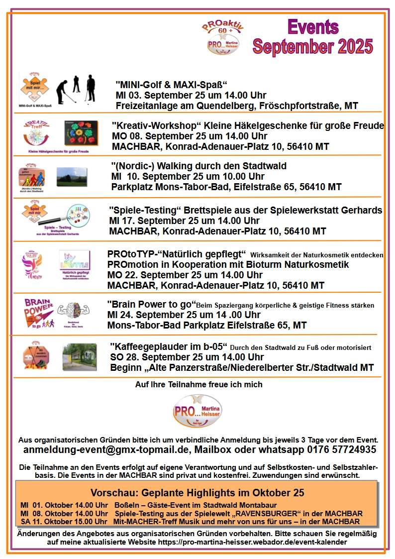 Proaktiv60+ Eventprogramm September 2025 - Montabaur Live within Events in September 2025