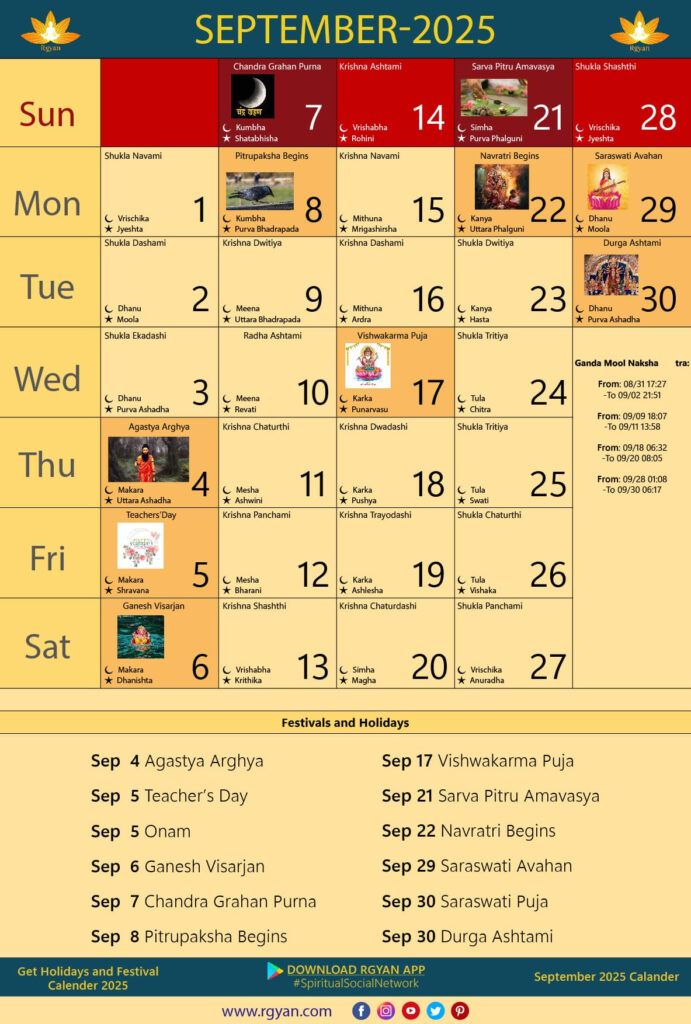 Rgyan: Important Dates In September 2025 Indian Lunar Calendar With September 2025 Calendar With Festivals Rgyan: Important Dates In September 2025 Indian Lunar Calendar With September 2025 Calendar With Festivals