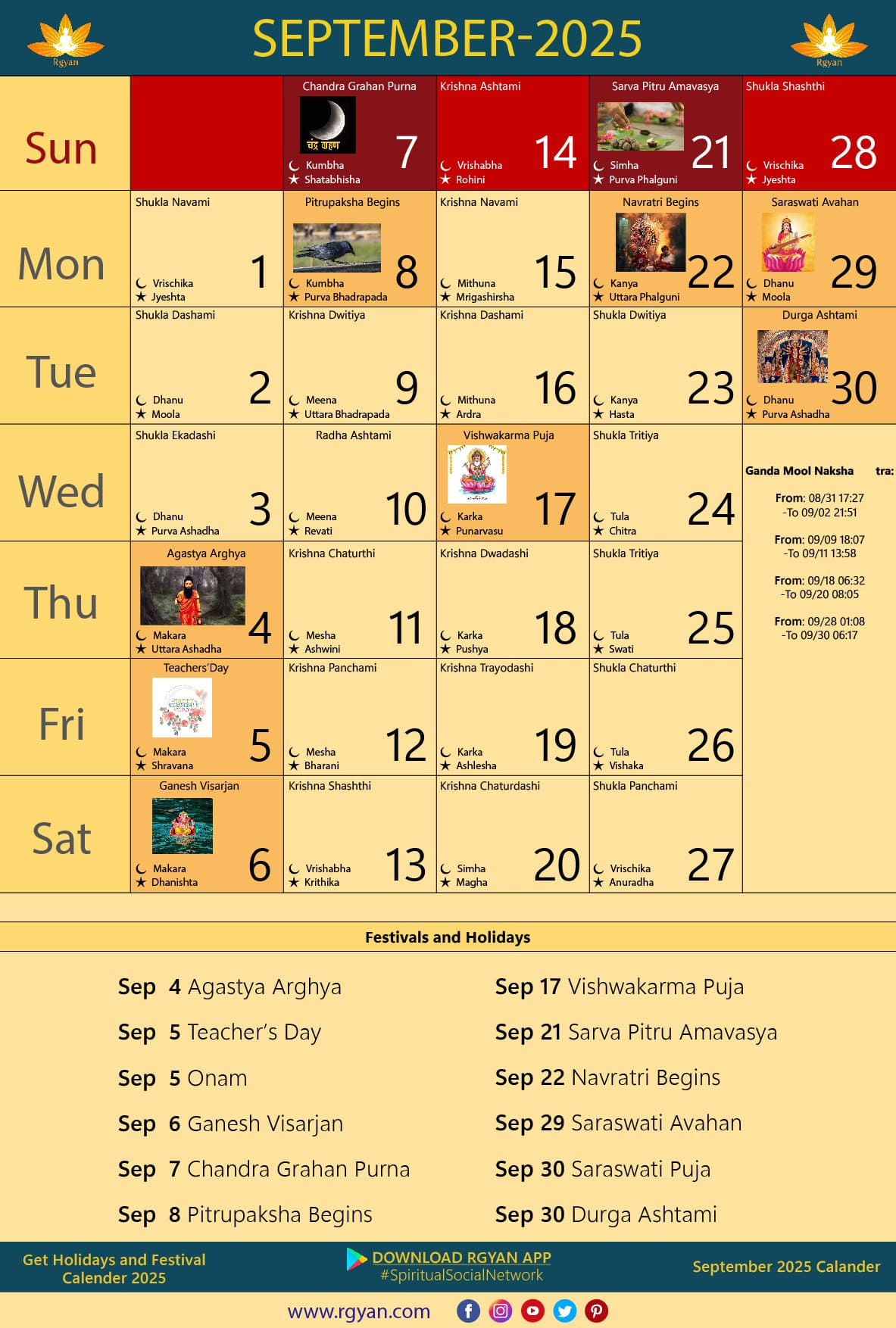 Rgyan: Important Dates In September 2025 - Indian Lunar Calendar with September 2025 Calendar With Festivals