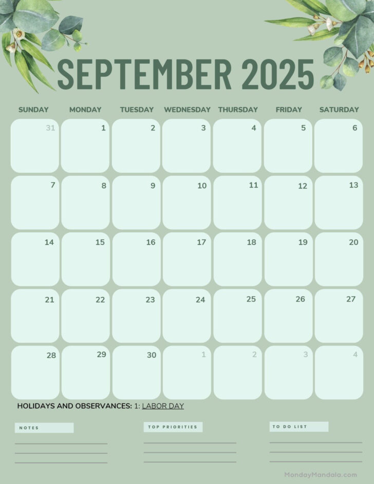 September 2025 Calendar Green
