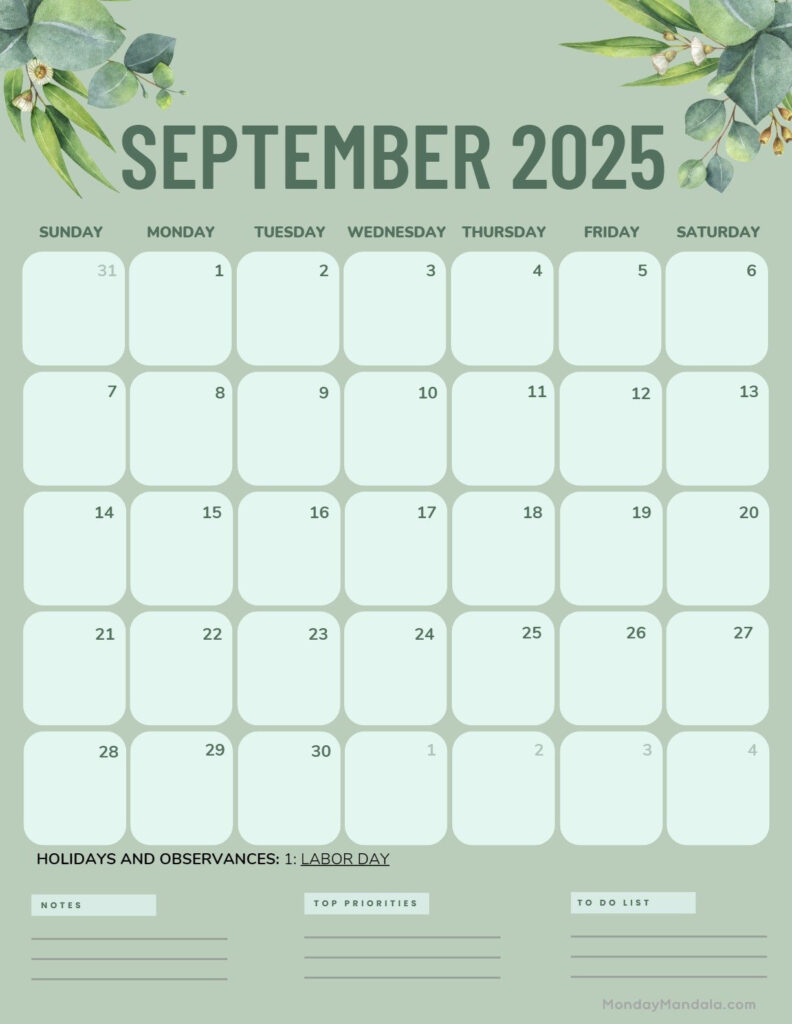 September 2025 Calendar (52 Free Pdf Printables) In September 2025 Calendar Green September 2025 Calendar (52 Free Pdf Printables) In September 2025 Calendar Green