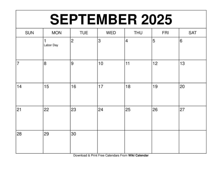 September 2025 Calendar Events