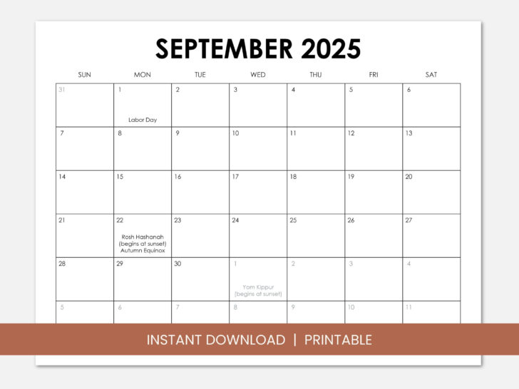 September 2025 Calendar with Holidays English
