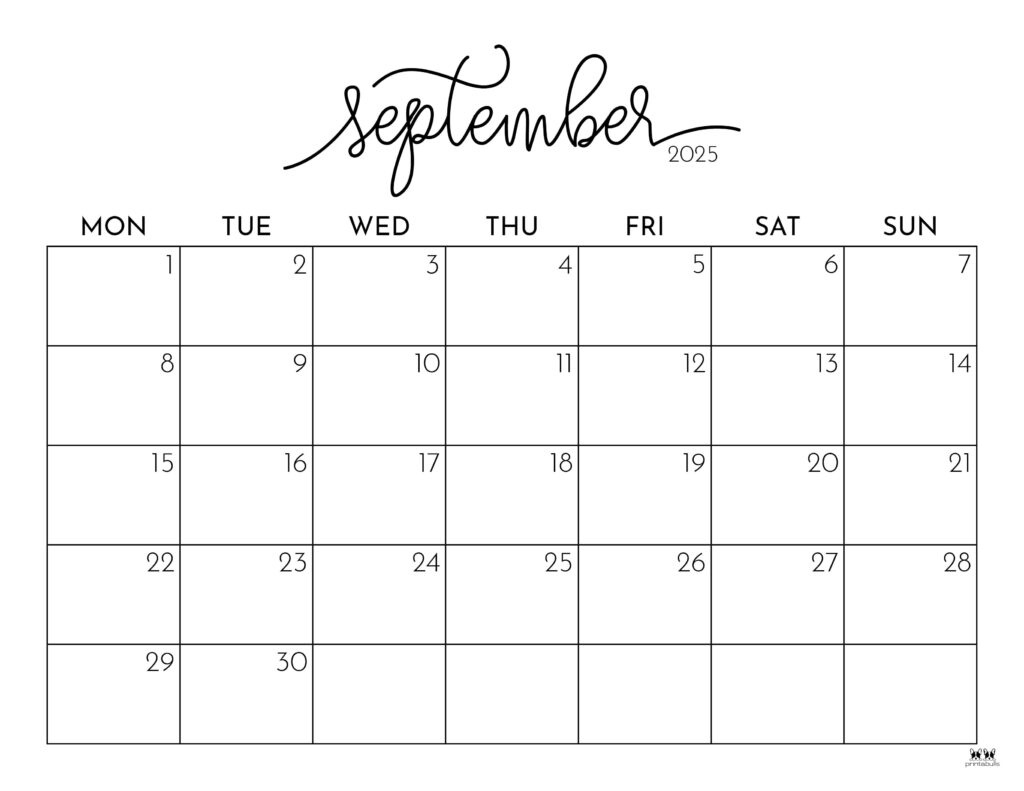 September 2025 Calendars - 107 Free Printables | Printabulls within September 2025 Calendar Homemade