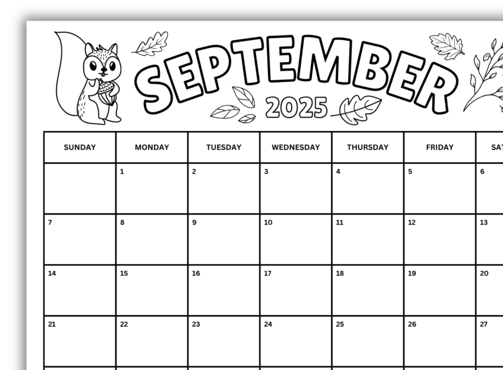September 2025 Coloring Calendar, Printable September Calendar For September 2025 Calendar Coloring Page September 2025 Coloring Calendar, Printable September Calendar For September 2025 Calendar Coloring Page