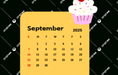 September 2025 Monthly Calendar With Cartoon Cake Vector, Cake regarding September 2025 Clipart