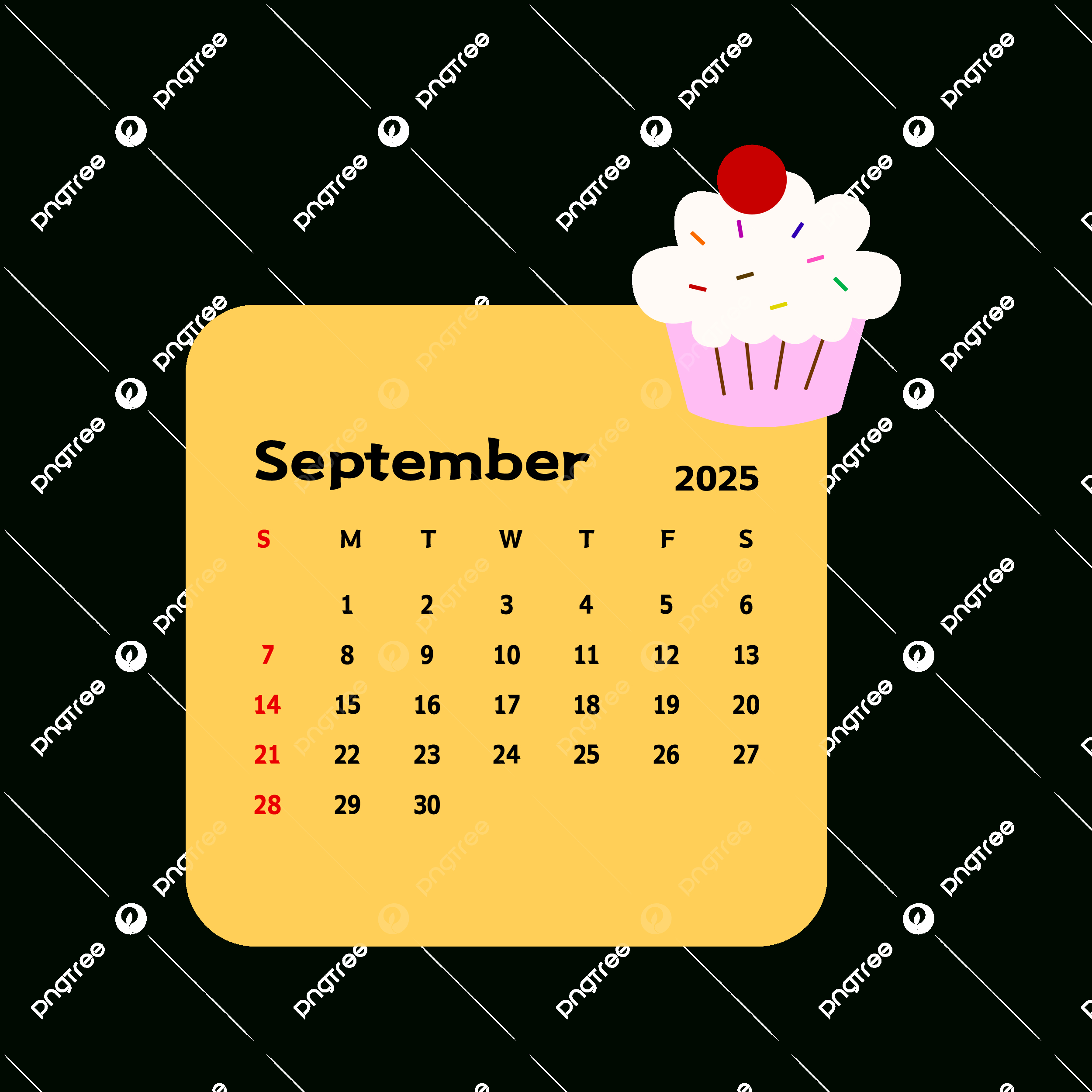 September 2025 Monthly Calendar With Cartoon Cake Vector, Cake regarding September 2025 Clipart