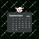 September 2025 Monthly Calendar With Cartoon Cow Vector, Cow Within September 2025 Calendar Clip Art
