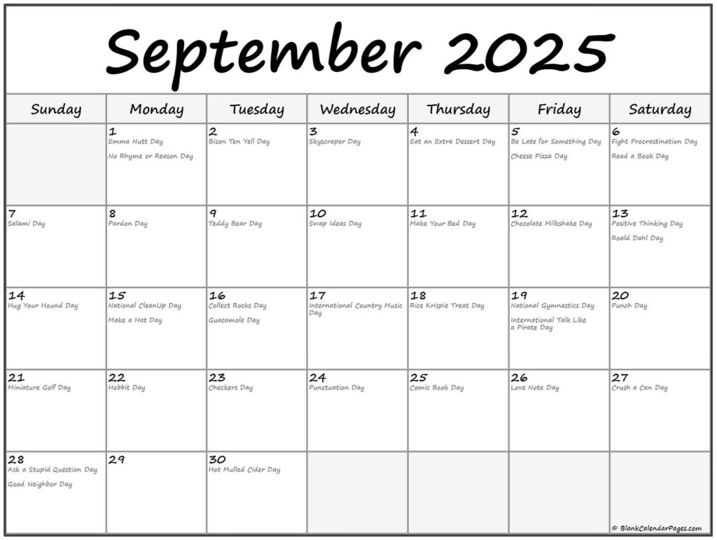 September 2025 With Holidays Calendar With National Days In September 2025 September 2025 With Holidays Calendar With National Days In September 2025