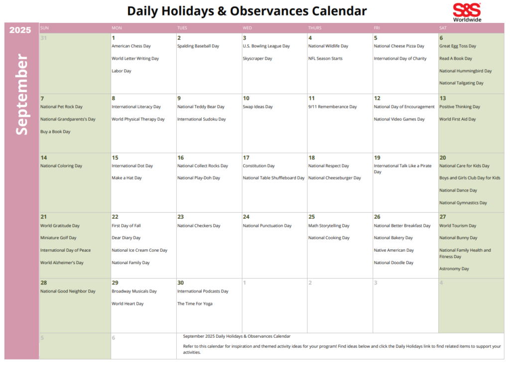 September Daily Holidays & Observances Printable Calendar S&S Blog Regarding September 2025 Calendar Special Days September Daily Holidays & Observances Printable Calendar S&S Blog Regarding September 2025 Calendar Special Days