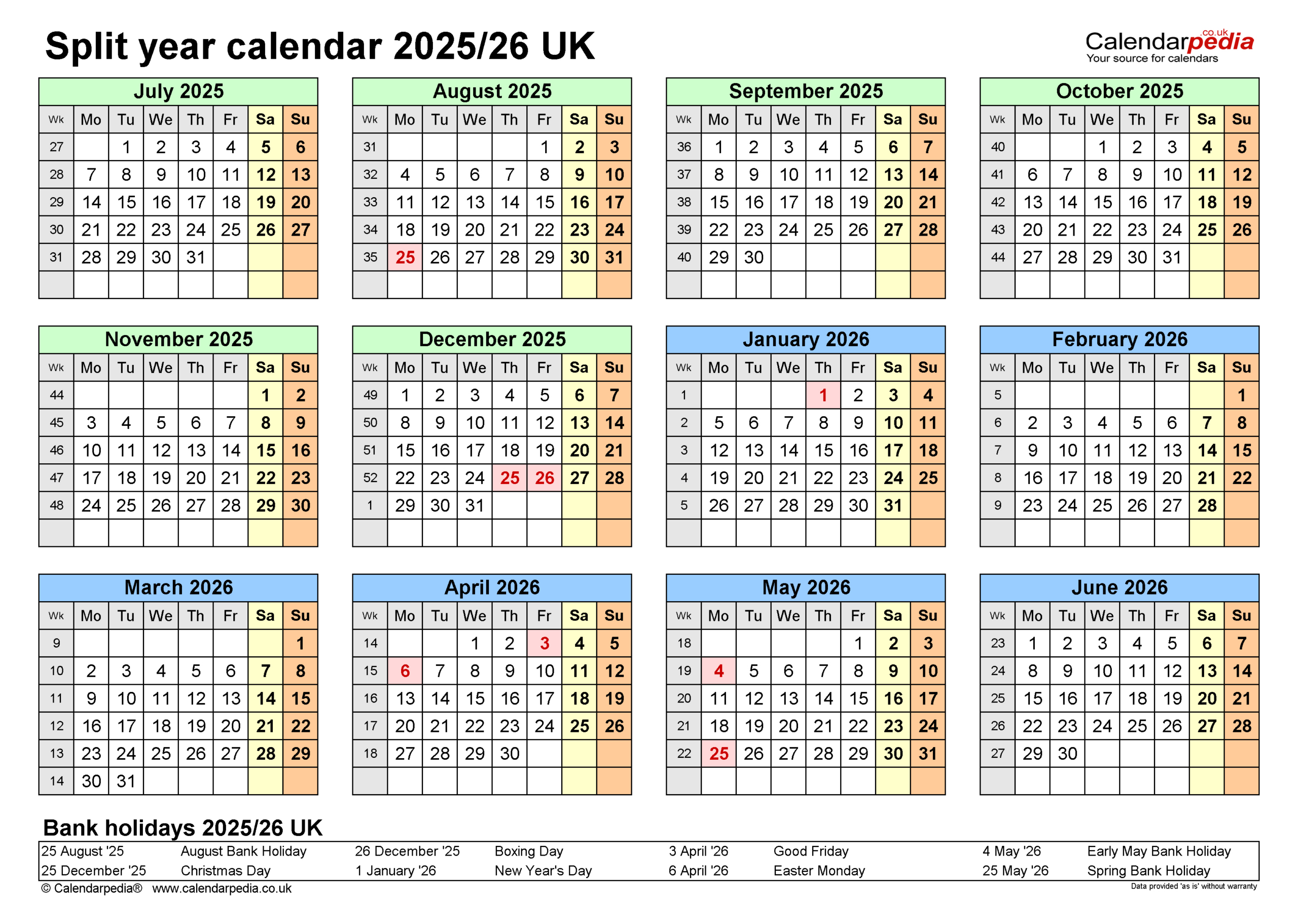 Split Year Calendars 2025/26 Uk (July To June) For Pdf intended for Year Calendar September 2025-July 2026
