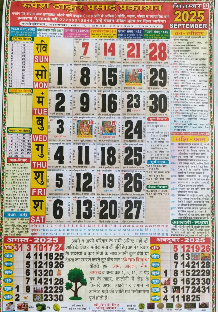 Thakur Prasad Calendar 2025 September: ठाकुर प्रसाद For September 2025 Hindu Panchang