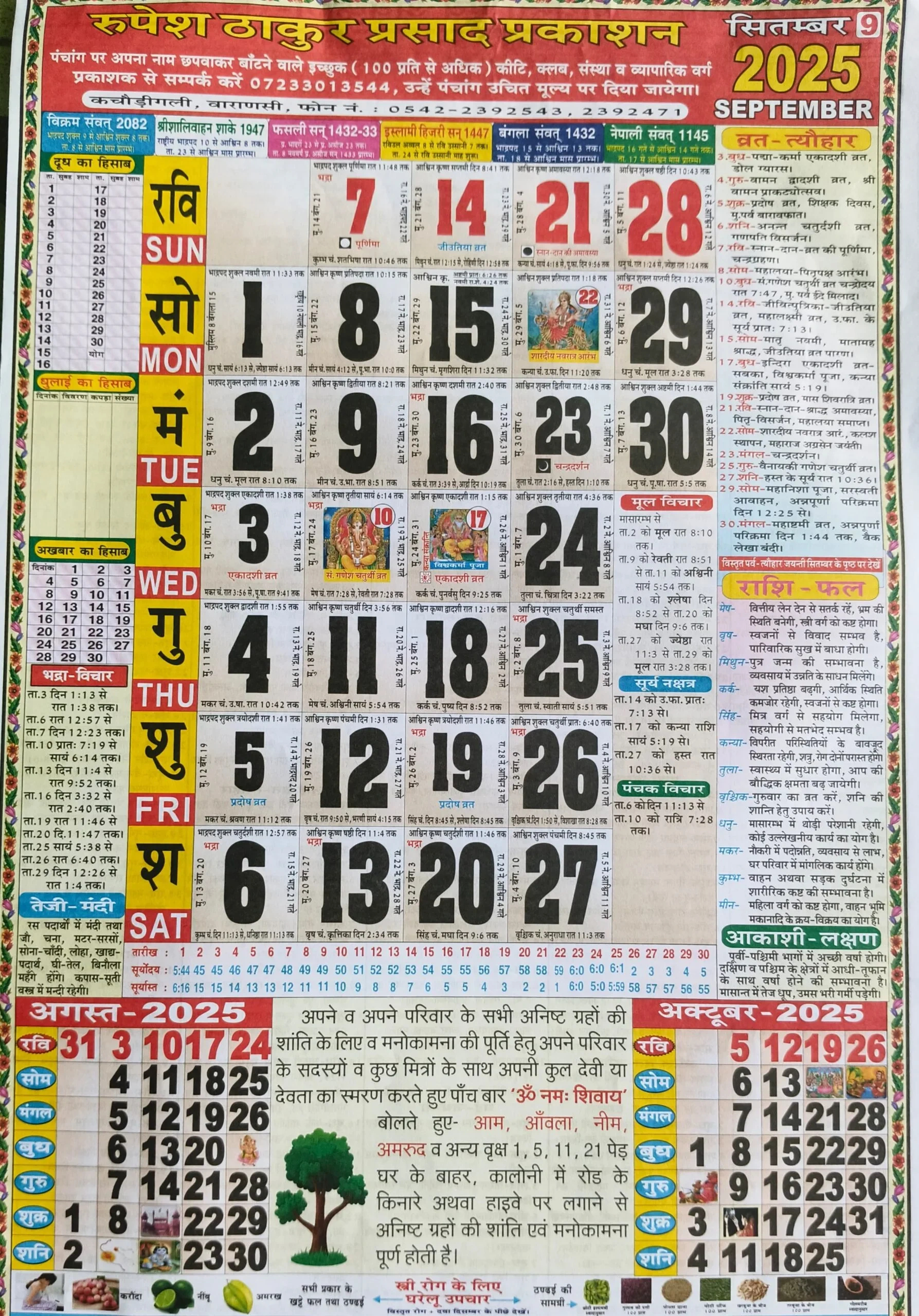 Thakur Prasad Calendar 2025 September: ठाकुर प्रसाद for September 2025 Hindu Panchang